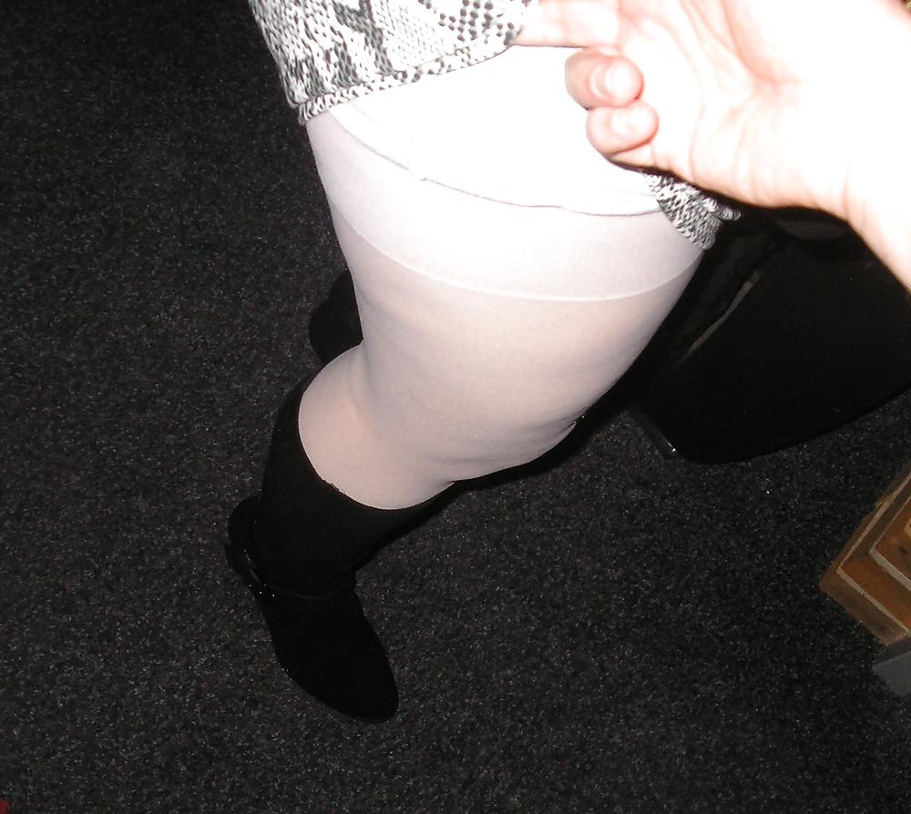 17P My girlfriend wearing white tights pantyhose and boots