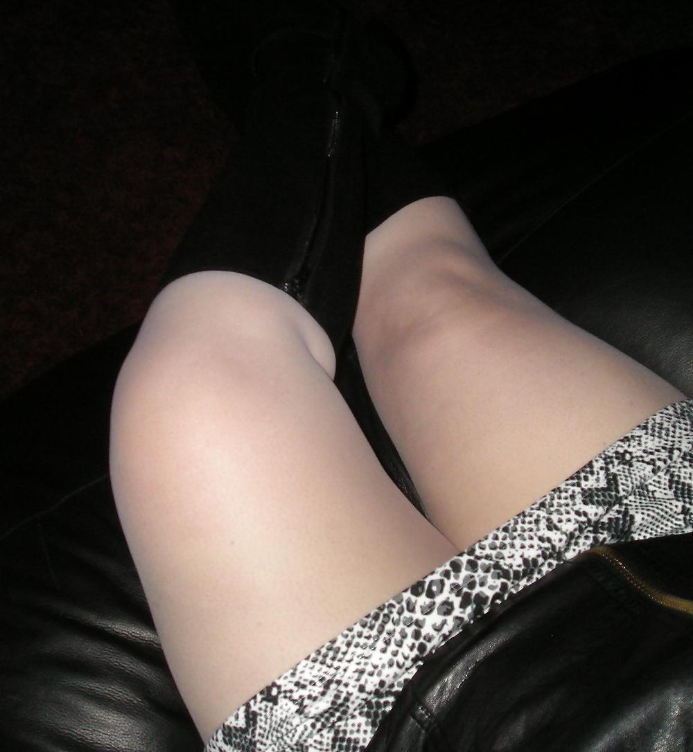 17P My girlfriend wearing white tights pantyhose and boots