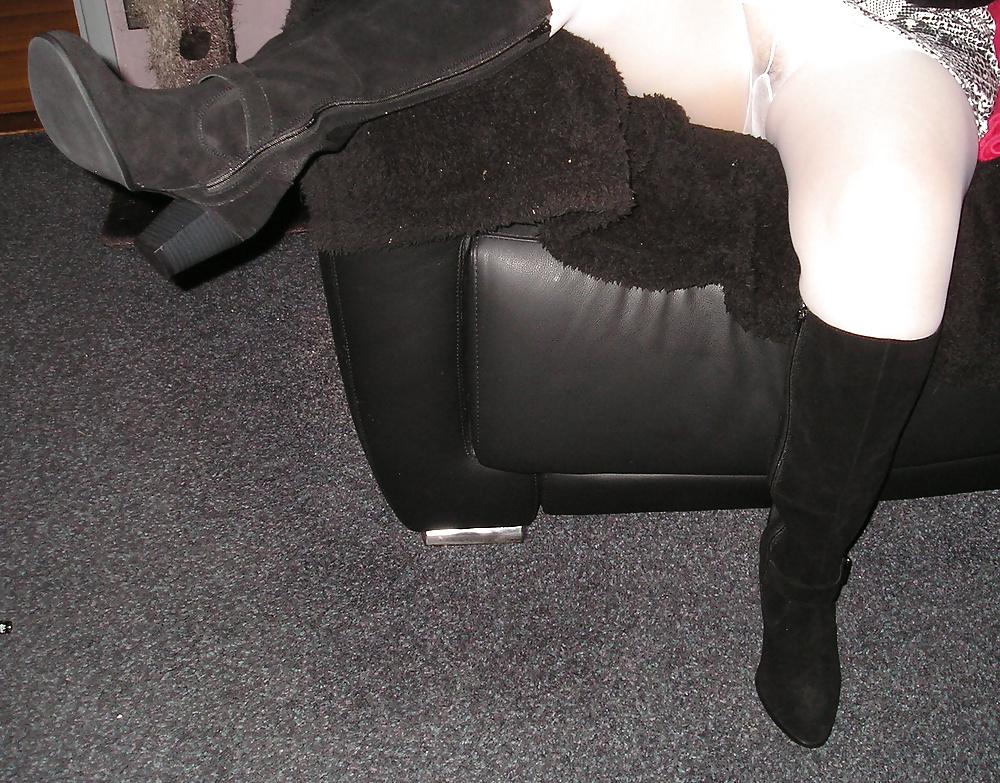 17P My girlfriend wearing white tights pantyhose and boots