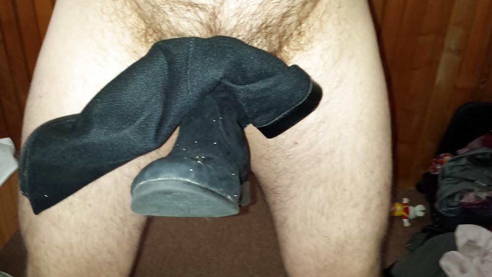 17P Black suede boots cummed