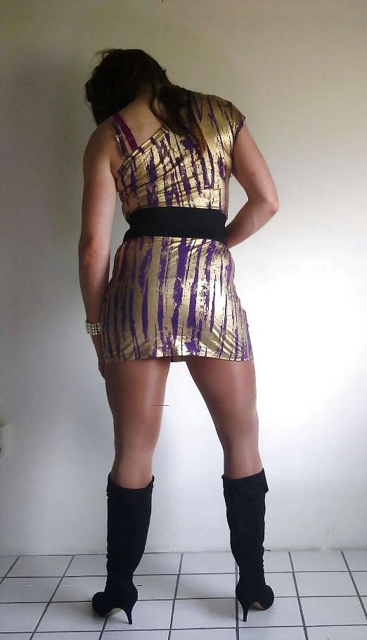 20P Shiny gold dress with high heeled boots cd tv sissy