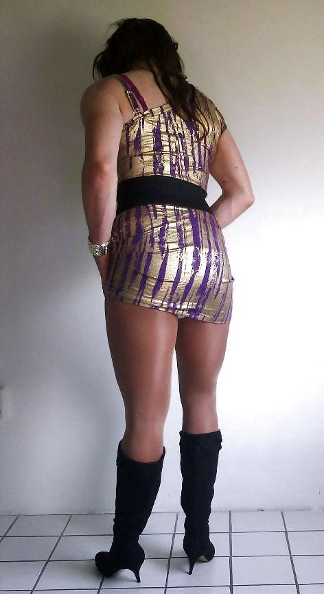 20P Shiny gold dress with high heeled boots cd tv sissy
