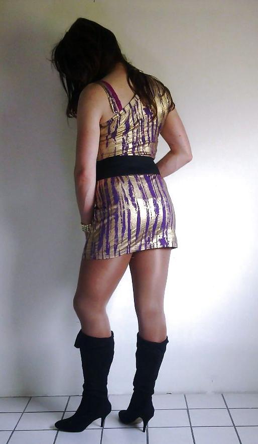 20P Shiny gold dress with high heeled boots cd tv sissy