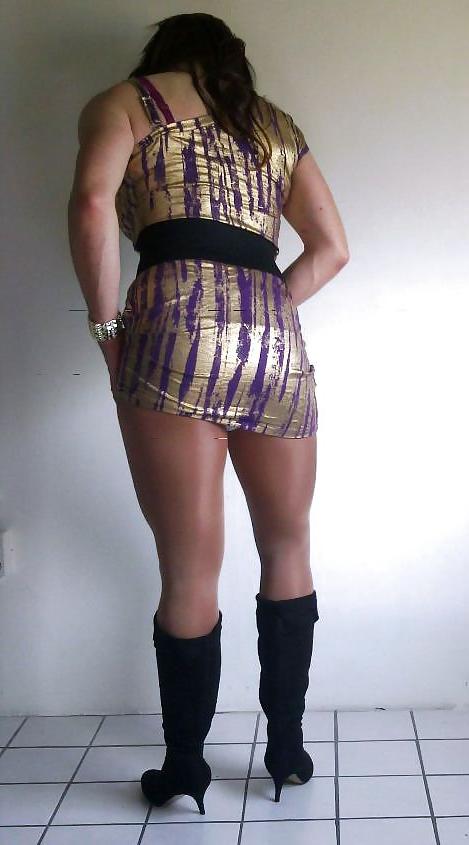 20P Shiny gold dress with high heeled boots cd tv sissy