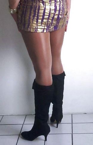 20P Shiny gold dress with high heeled boots cd tv sissy