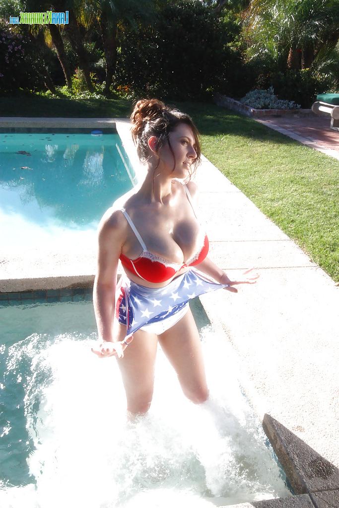 16P Pornstar in American flag-themed swimming suit Lana Kendrick has fun in pool