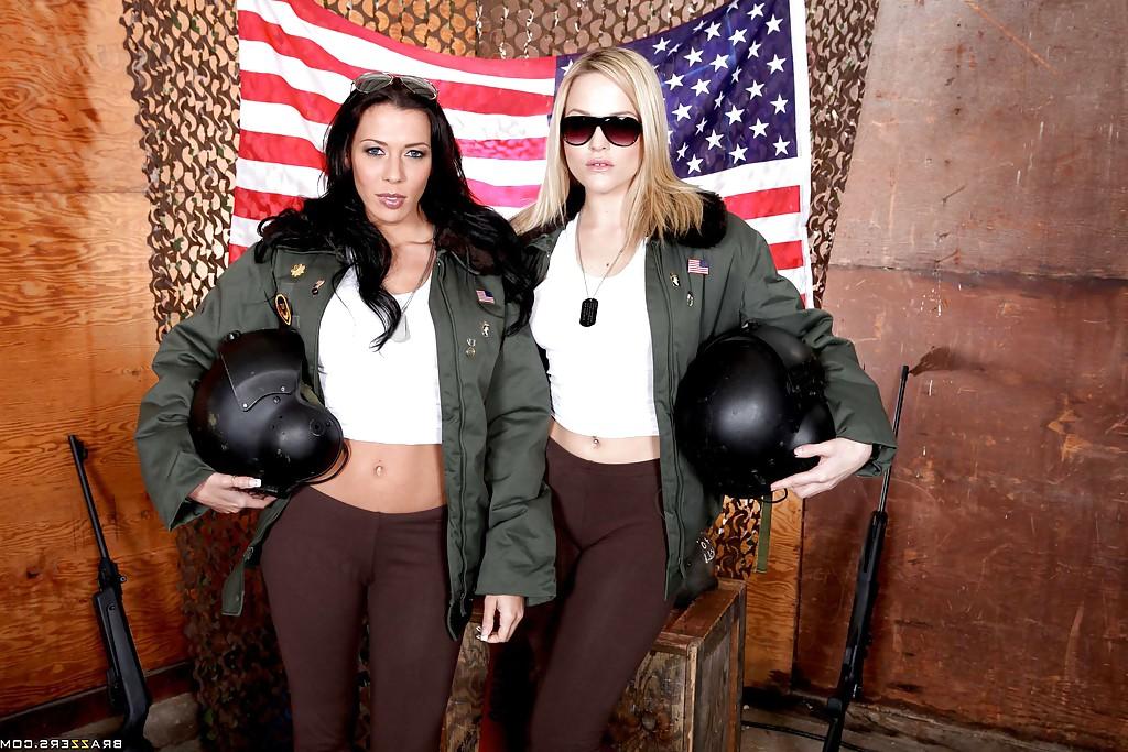 16P Military babes in uniform Rachel Starr &amp; Alexis Texas sharing a cock