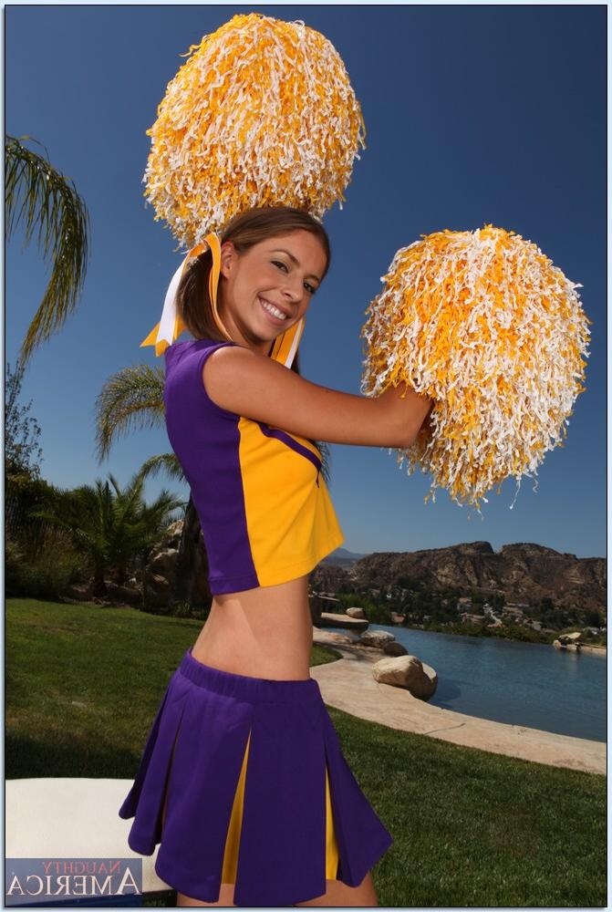 16P Cute cheerleader Presley Hart caught exposing her shaved pussy outdoor