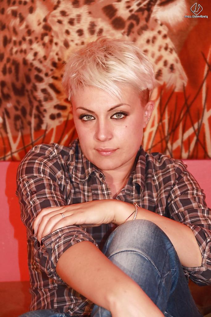 16P Awesome short haired blonde girl Marlene is a foot fetish babe