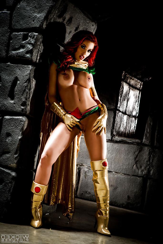 16P Busty redhead Britney Amber modeling topless in cosplay outfit