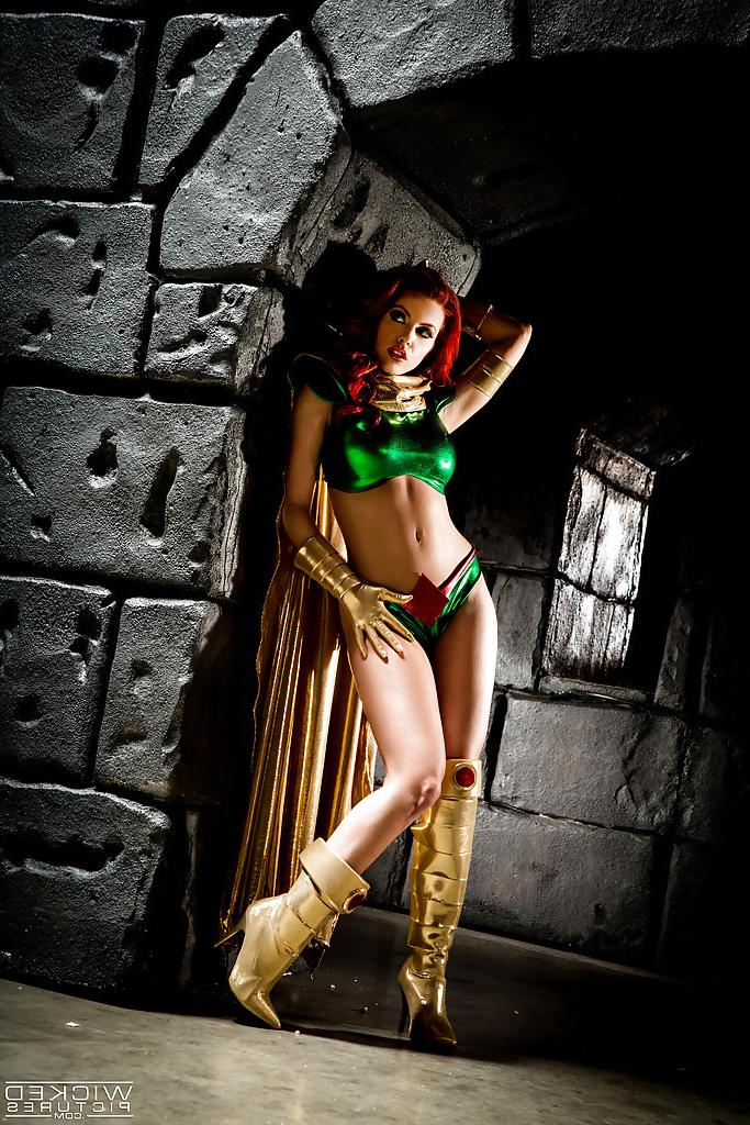 16P Busty redhead Britney Amber modeling topless in cosplay outfit