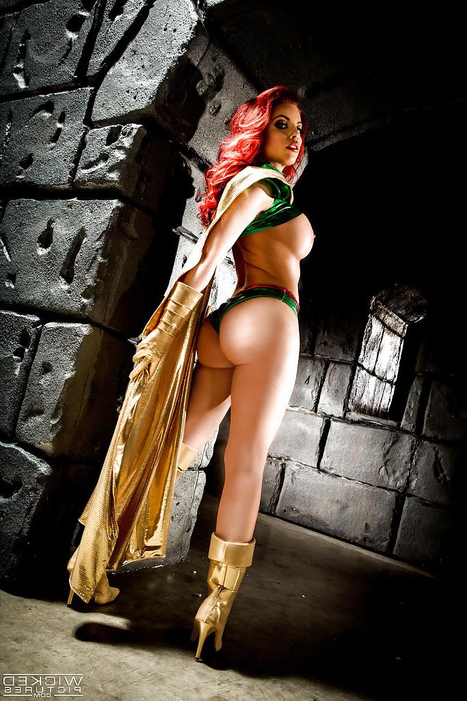 16P Busty redhead Britney Amber modeling topless in cosplay outfit