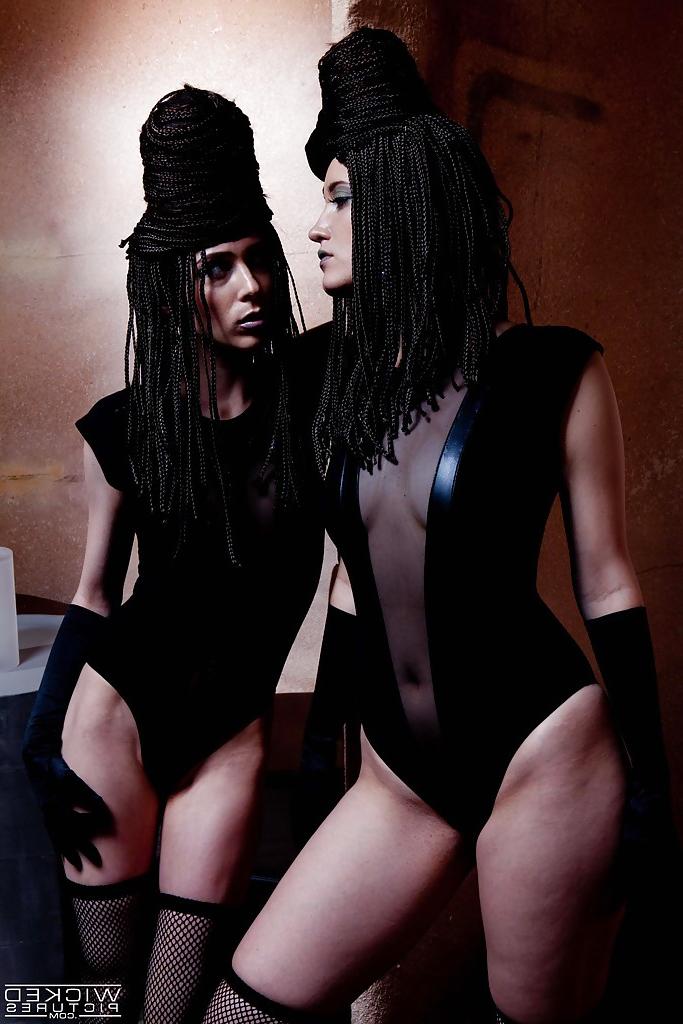 16P Cosplay lesbian pornstar Aiden Ashley and Kimberly Kane pose in long boots