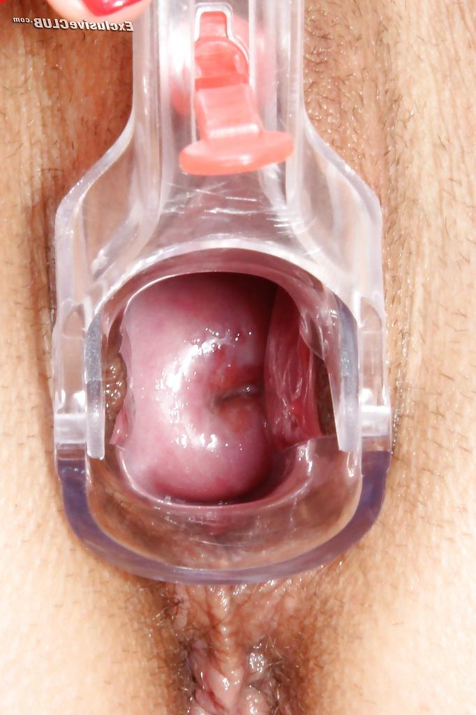 16P Busty gal in jeans undressing and stuffing her pink hole with gyno instruments