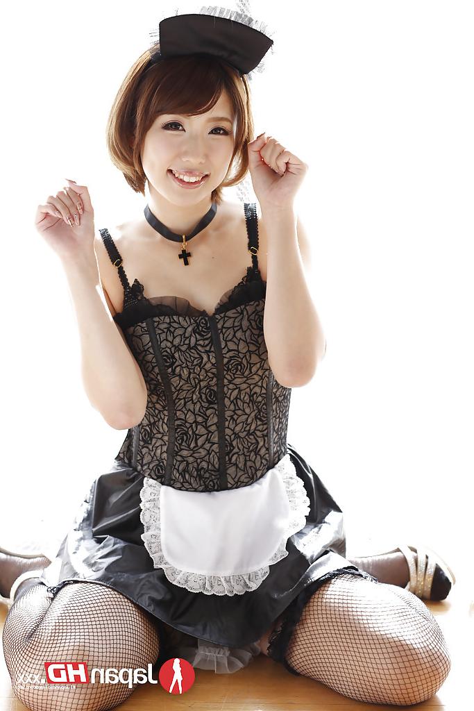 16P Cute Asian babe Seira Matsuoka modelling non nude in maid uniform