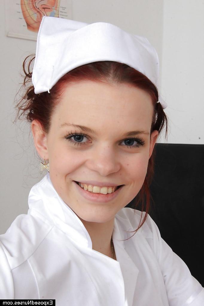 16P Unique redhead nurse female Lea is masturbating in gyno cabinet