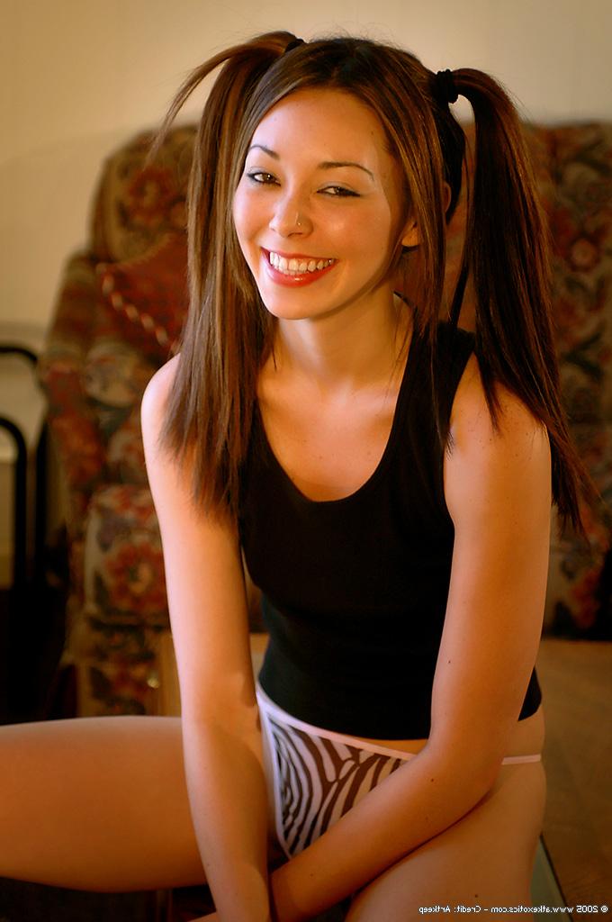 16P Latina first timer in pigtails and boots exposing pierced nipples
