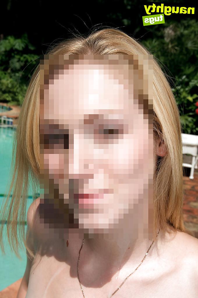 16P Blonde chick April Shay giving handjob beside pool while masturbating