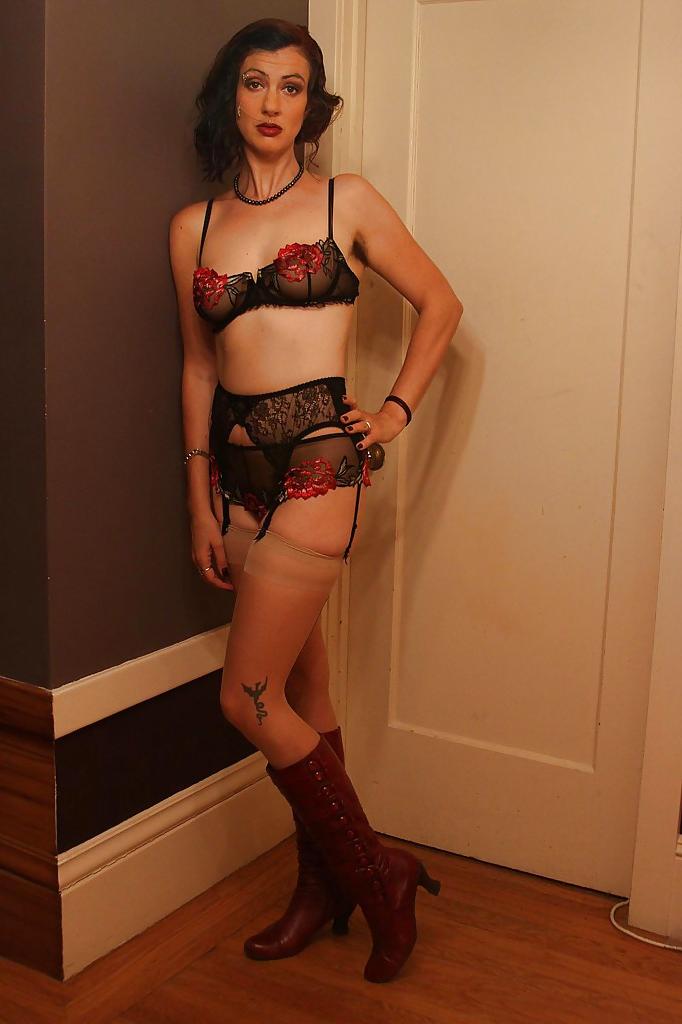16P Sassy MILF with pierced nipples and hairy cunt slipping off her lingerie