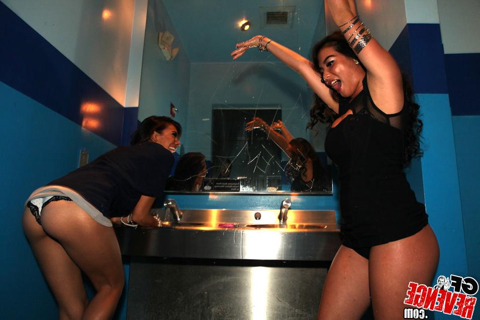 16P Hot girlfriends smoking in the restroom and showing their panties