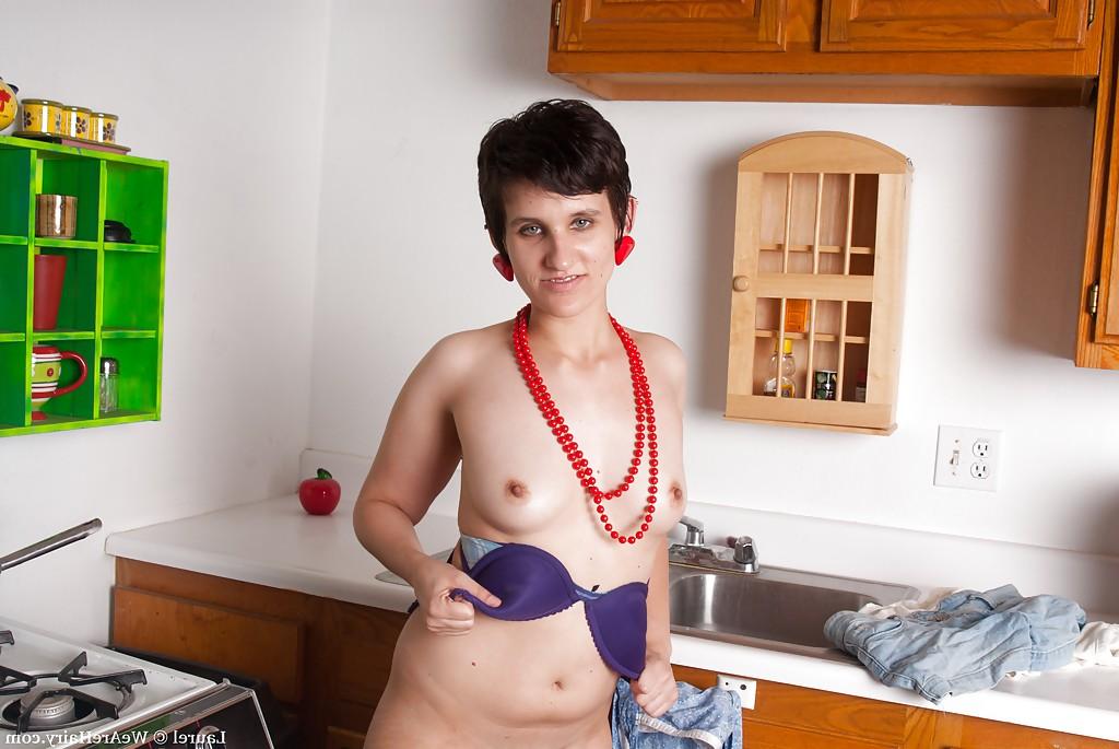 16P Short haired brunette babe in socks stripping and masturbating her cunt