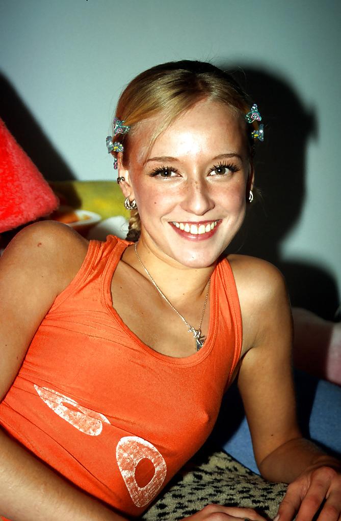 16P Smiley teen with tiny tits stripping and masturbating her gash