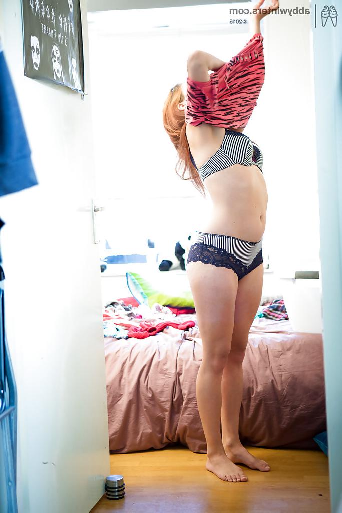 16P Bushy amateur Lynn caught on hidden camera getting dressed after nude poses