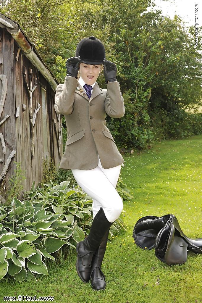 16P Barely legal teen Heidi Prama strips off riding outfit to pose naked on lawn