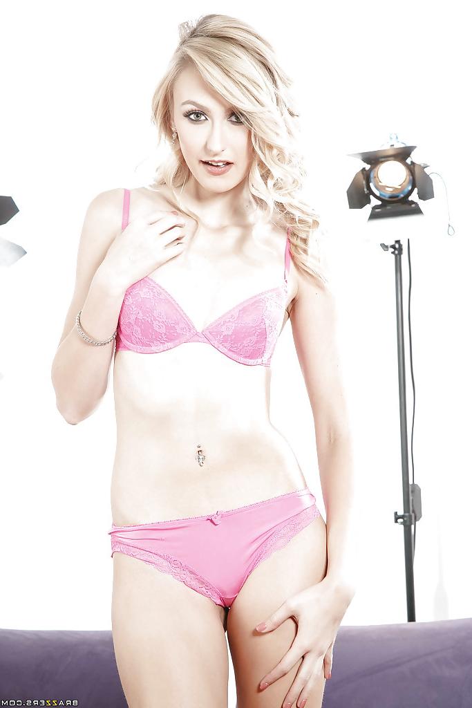 16P Blonde beauty Alexa Grace flashing pink panties on casting couch