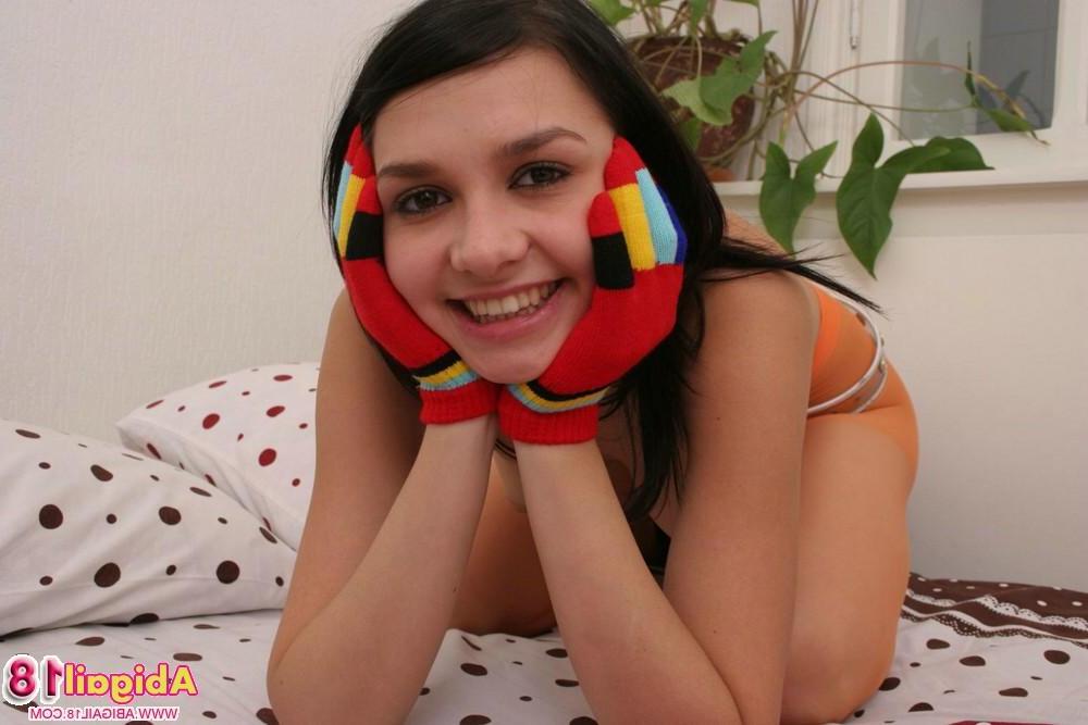 15P Abigail posing with a mask and see through panties