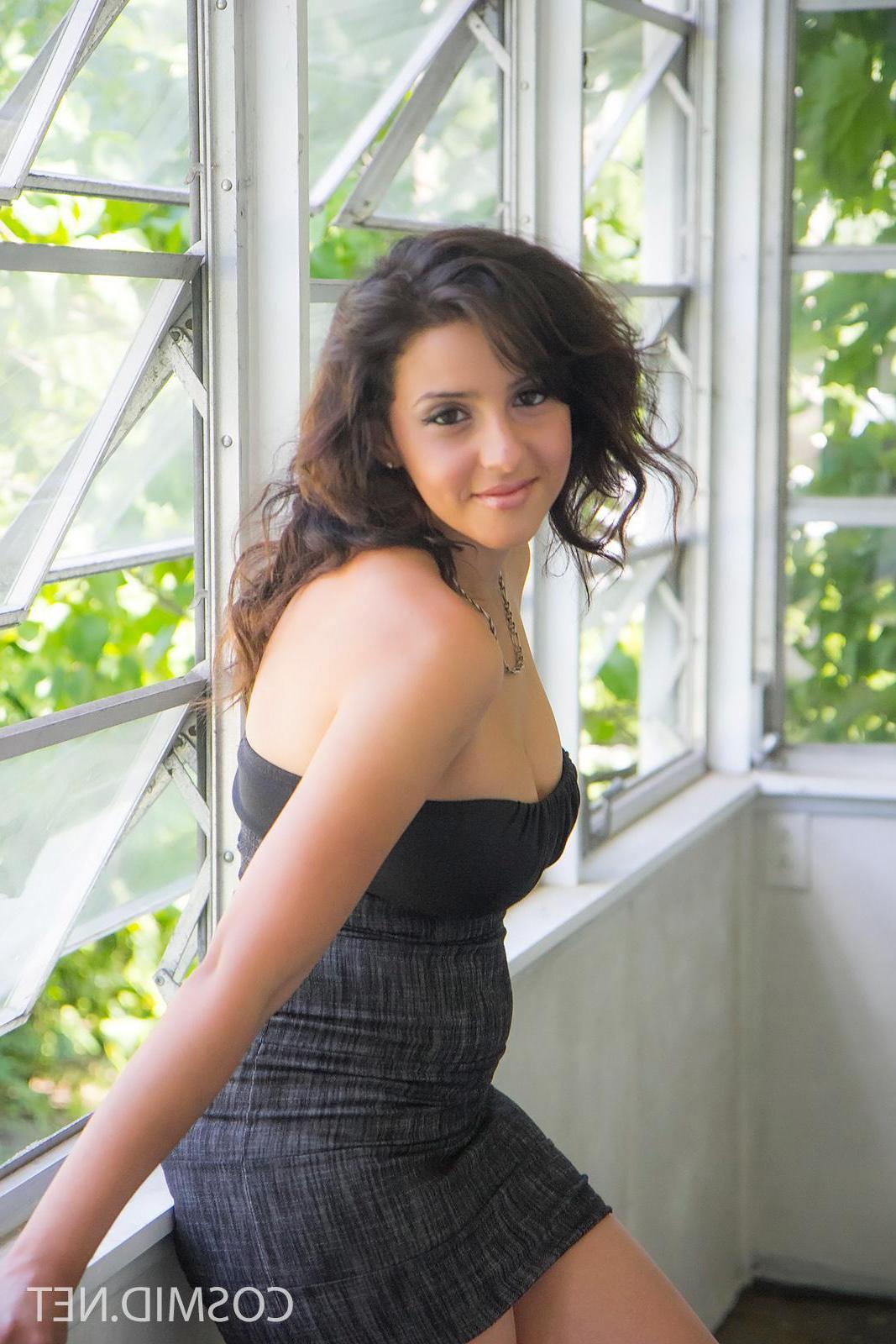 16P Brunette beauty Alexis strips for you in the sunroom