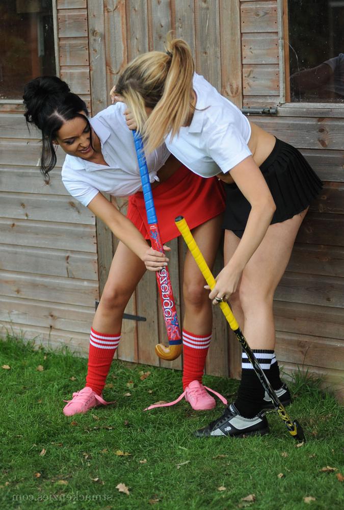 15P Cat O'Connell & Kayleigh Williams have a strip catfight outdoor