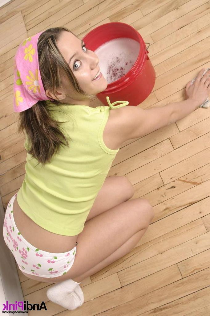 15P Andi Pink cleans in her socks