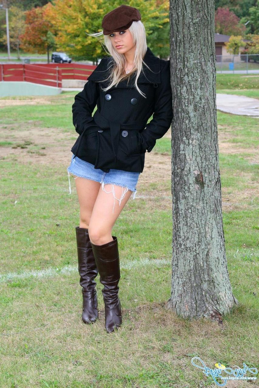 16P Ann Angel teases in her jean miniskirt and corset top
