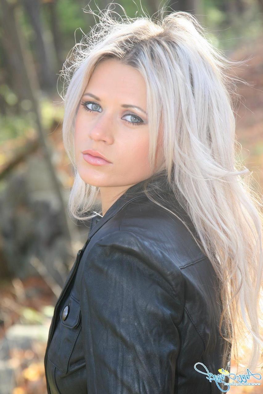 16P Ann Angel goes for a walk in her jean miniskirt and leather jacket
