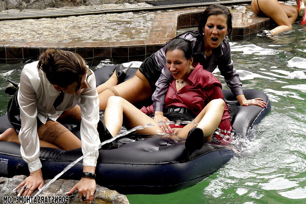 16P Fully clothed pornstars are into crazy groupsex by the pool