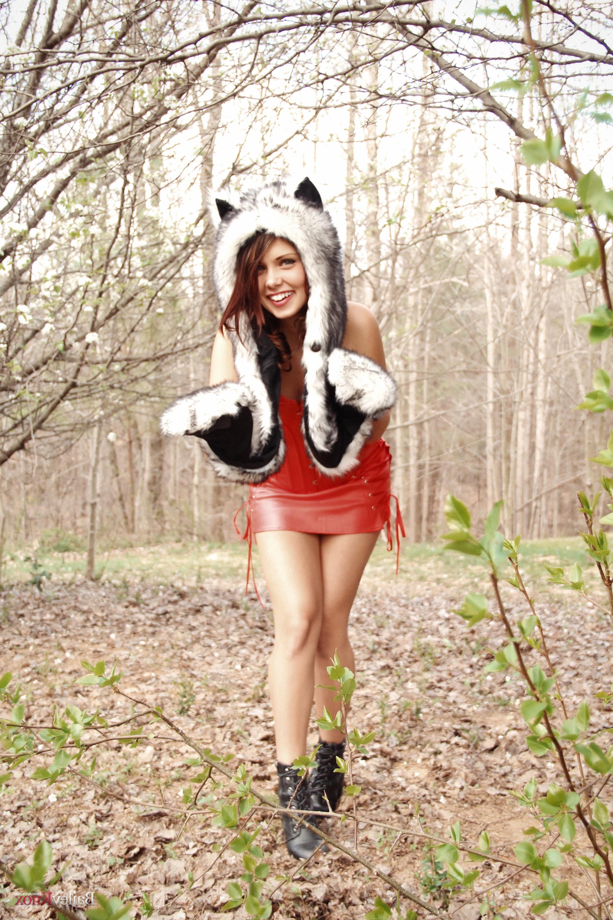 16P Brunette teen Bailey Knox teases outside in Wolf Hunter