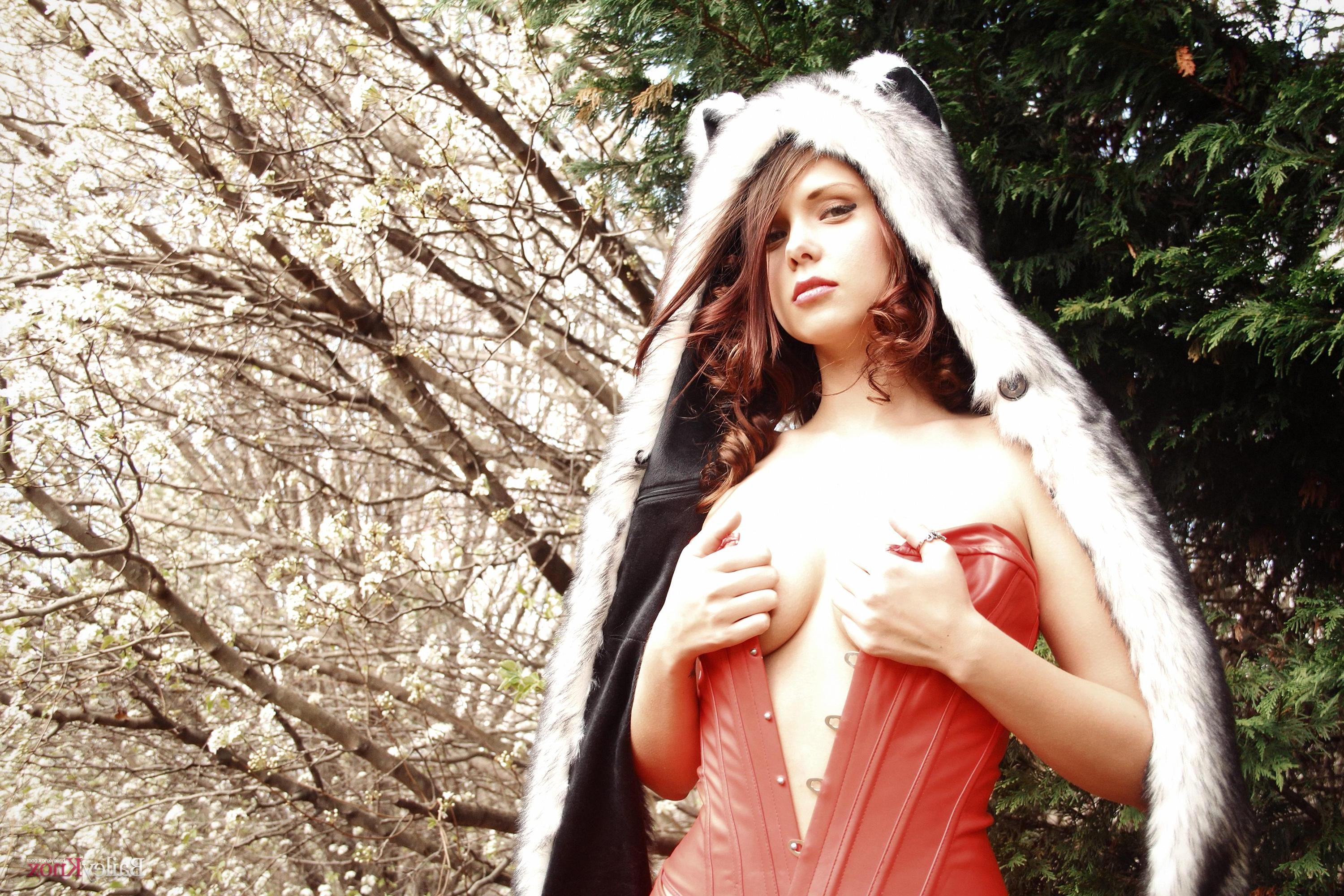 16P Brunette teen Bailey Knox teases outside in Wolf Hunter