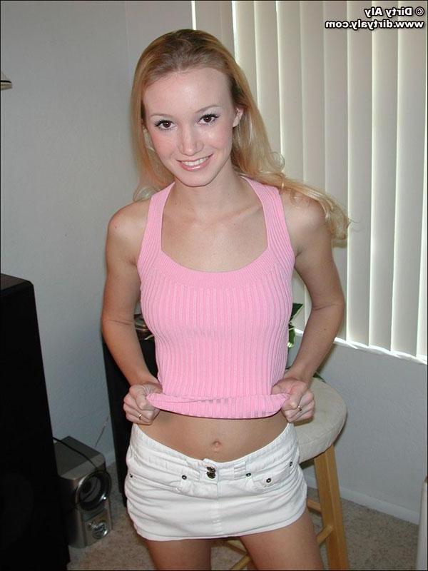 16P Aly shows you her small boobs and panties