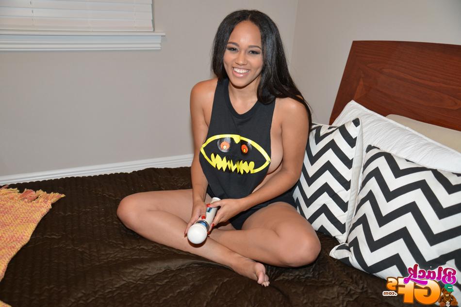 16P Busty ebony teen plays with nice juggs while masturbating black pussy