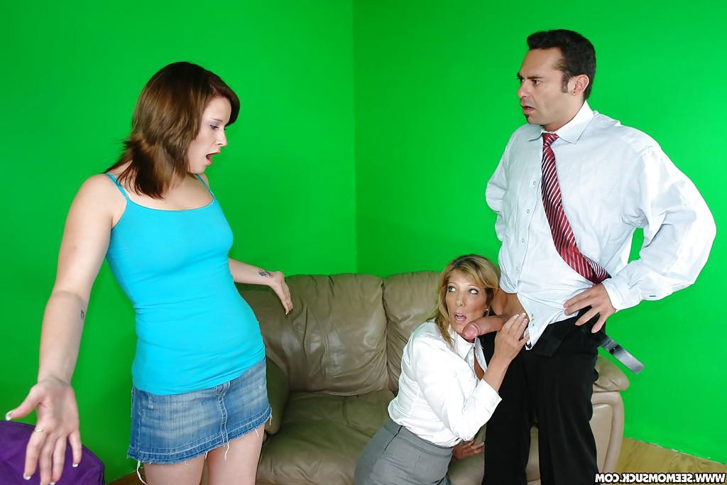 16P Horny mature blonde in stockings shares a hard dick with her teen friend