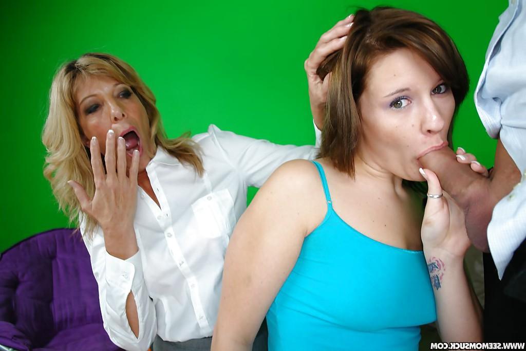 16P Horny mature blonde in stockings shares a hard dick with her teen friend
