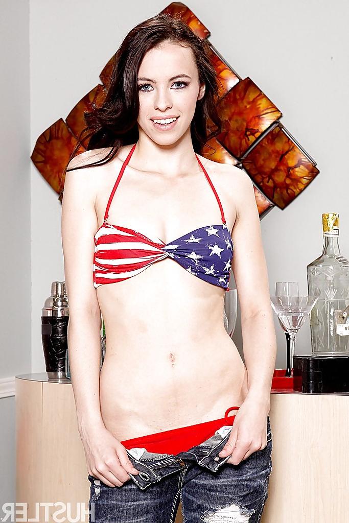 16P American pornstar Veronica Radke stripping off USA themed bikini in heels