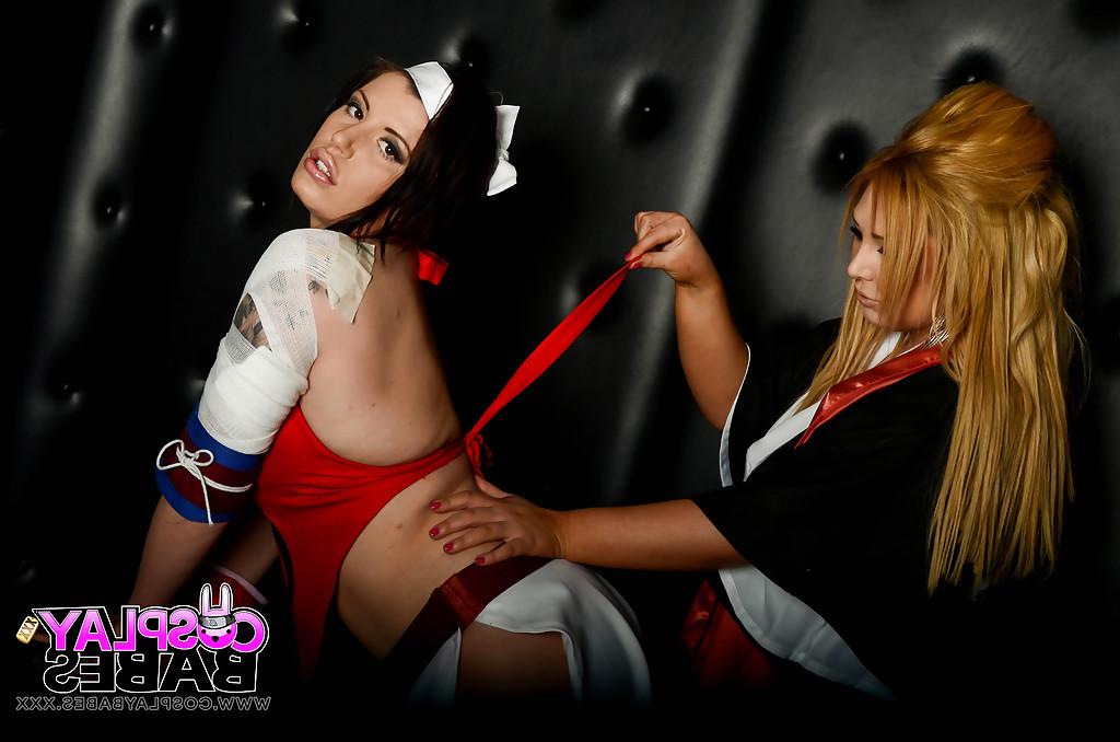 16P Huge tits lesbians Yuffie and Charlote are performing in stockings