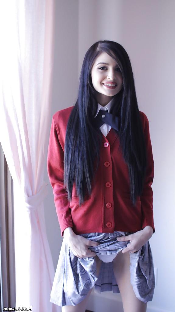 16P Brunette teen Zoey Kus is doing an undressing scene in white socks