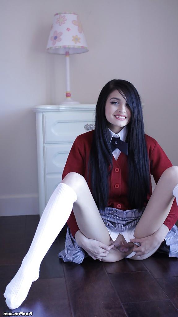 16P Brunette teen Zoey Kus is doing an undressing scene in white socks