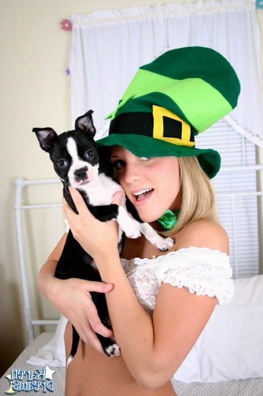15P Karen the leprechaun in green striped socks