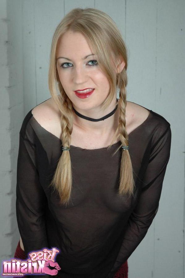 20P Pictures of Kiss Kristin in stockings pigtails and boots