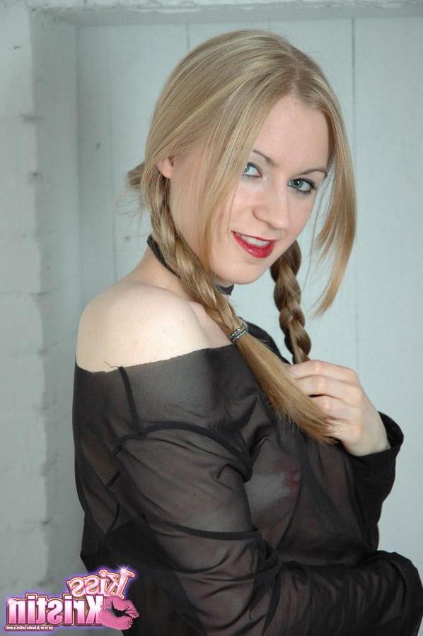 20P Pictures of Kiss Kristin in stockings pigtails and boots