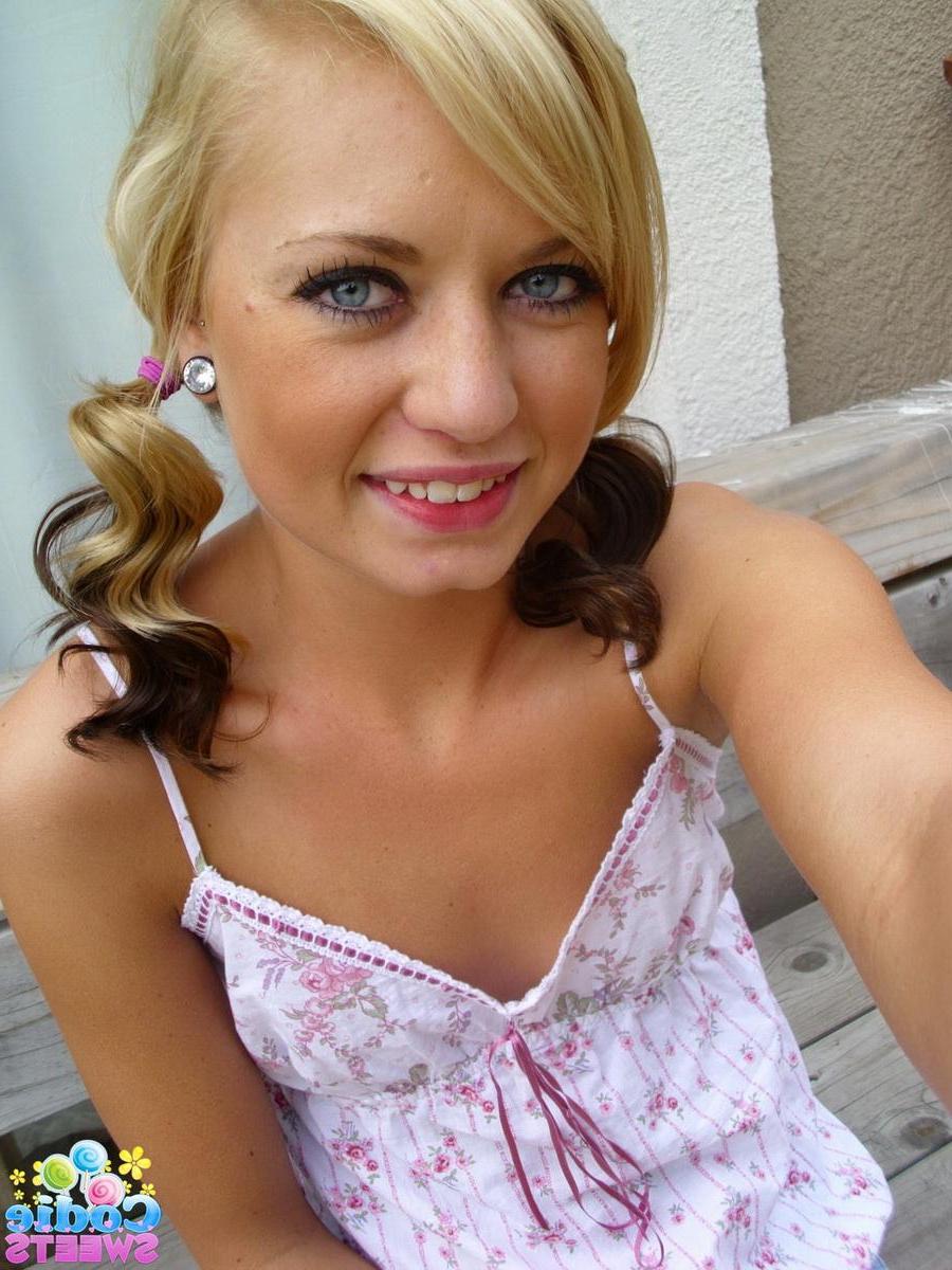12P Super sexy blonde Codie Sweets takes selfshot pictures of her perfect tight little pussy
